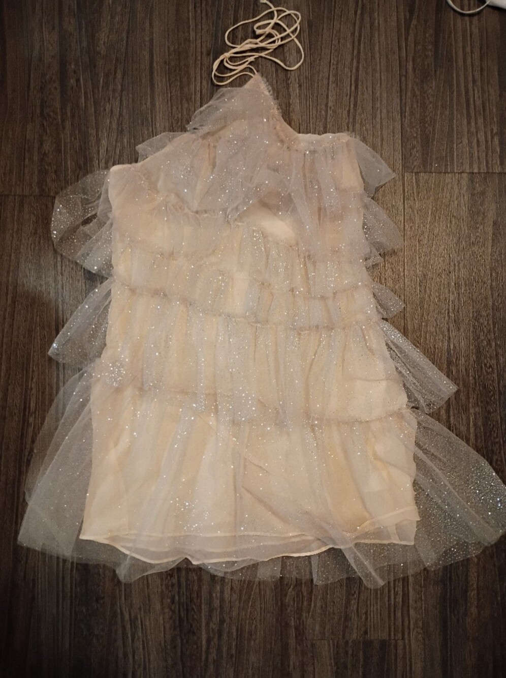 The Bar Sparkle Tulle Ruffle Dress in Cream